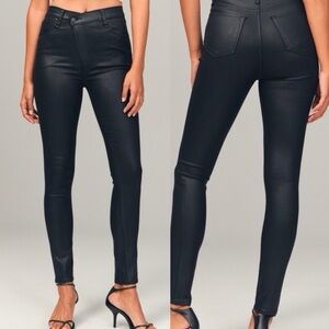 NWT Abercrombie & Fitch The Super Skinny Ankle High Rise Black Coated Jeans